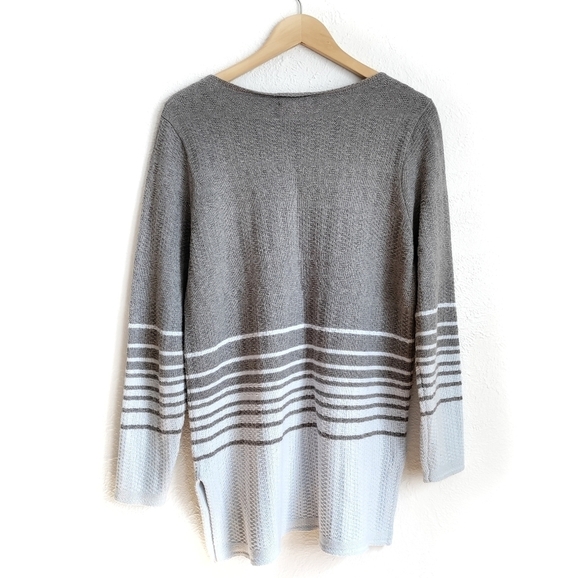 LANDS END Cotton Tunic Ombre Stripe Sky Blue Gray Long Boatneck Sweater 10-12 - Picture 2 of 11